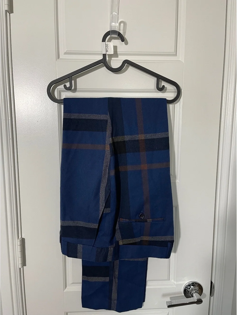 Mage Male Suits for Men Size LG Navy Blue Plaid 3 Pieces M586